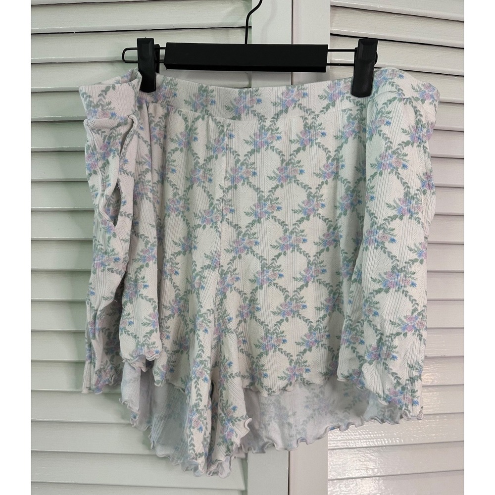 Posh Peanut Size 3XL Pastel Floral Ribbed Knit Bamboo Pajama Sleep‎ Shorts